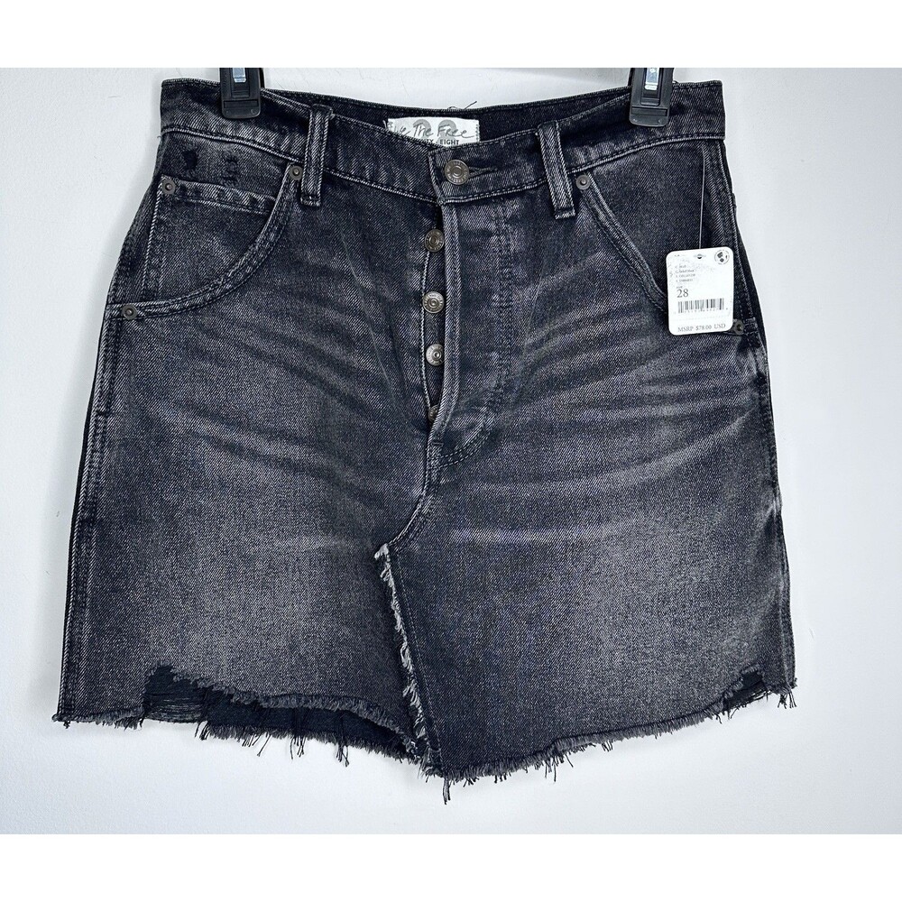 NWT Free People We The Free Brea Cutoff Denim Mini Skirt Black Sz 28 Grunge Y2K
